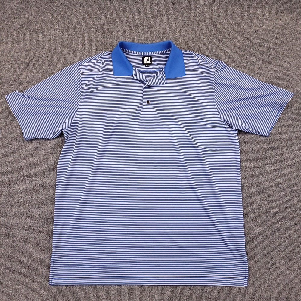 FJ FootJoy ProDry Performance Golf Polo Men XL Striped Stretch Casual Blue White
